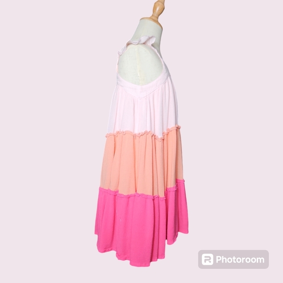French Connection Girls 3-Tier Dress Pink Peach Size 4/5 - Picture 2 of 3
